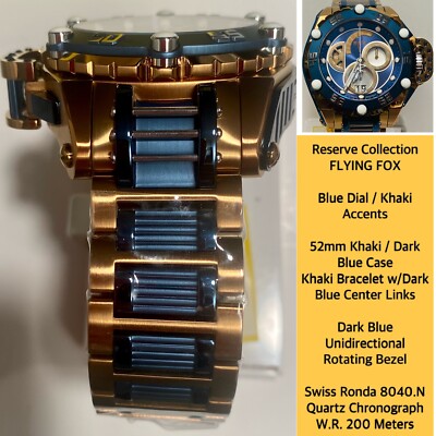 52mm KHAKI & BLUE Bracelet | FLYING FOX | Swiss Chrono 8040.N