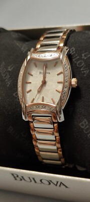 $550 Bulova Women's 98R138 Quartz 14 Diamonds Accent Two Tone St.Steel Watch