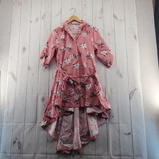 Mango Dress Women Medium Multicolor Floral Half Sleeve Hi Low Midi Button Front