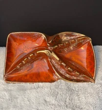 California Original USA Ashtray Ceramic Orange, Red and Gold Glaze Pottery