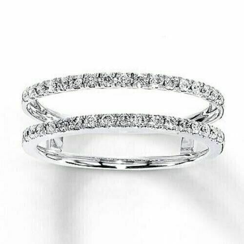 2Ct Round Cut Lab Created Diamond Enhancer Guard Wrap Ring 14K White Gold Plated - Picture 1 of 6