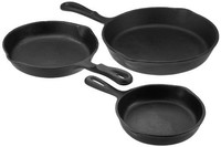 Universal Housewares Pre-seasoned Cast Iron 3 Piece Skillet Set , New, Free Ship on sale Universal Housewares Pre-seasoned Cast Iron 3 Piece Skillet Set , New, Free Ship on sale