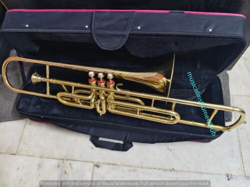 TROMBONE 3 VALVE WITH SPIT VALVE ADDED OF PURE BRASS IN POLISH +CASE + FREE SHIP - Picture 21 of 24