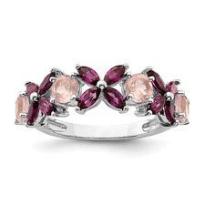 Silver Rose Quartz  Rhodolite Ring QR7038