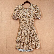 Wild Fable Mini Short Dress Boho Cottagecore Puff Sleeve Tiered Open Back Small