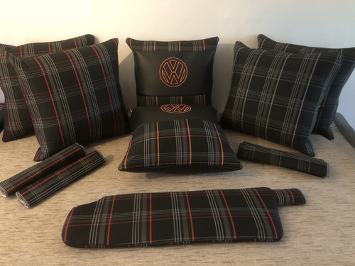 Vw Camper Van Gti Tartan Cushions X2  T4 T5 T6 Free Seatbelt Covers - Photo 1/4