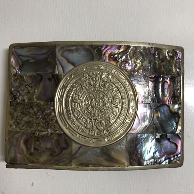 Mexican Vintage Silver Alpaca Abalone Shell Inlay Belt Buckle Mexico Vintage Belt Buckle Abalone Shell Alpaca - Etsy main image 2