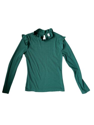 Women’s Medium Green Ruffle Trim Fitted Top By She