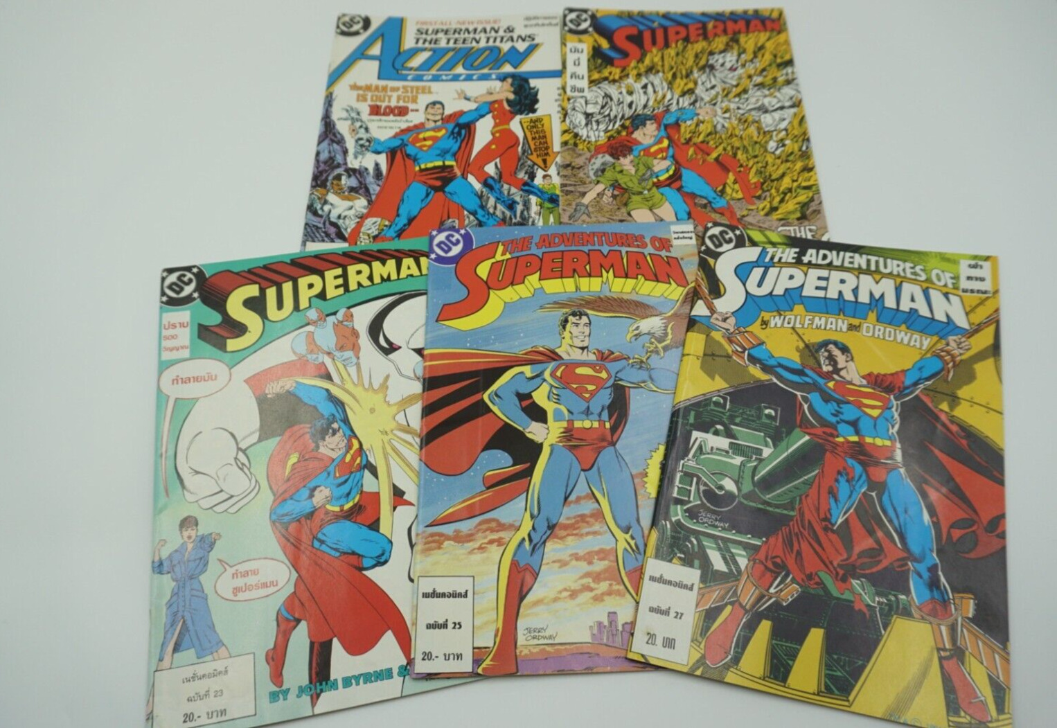 5 x  RARE 1994 Vintage Superman DC Comics Book Thai-English No. 19, 21,23,25,27