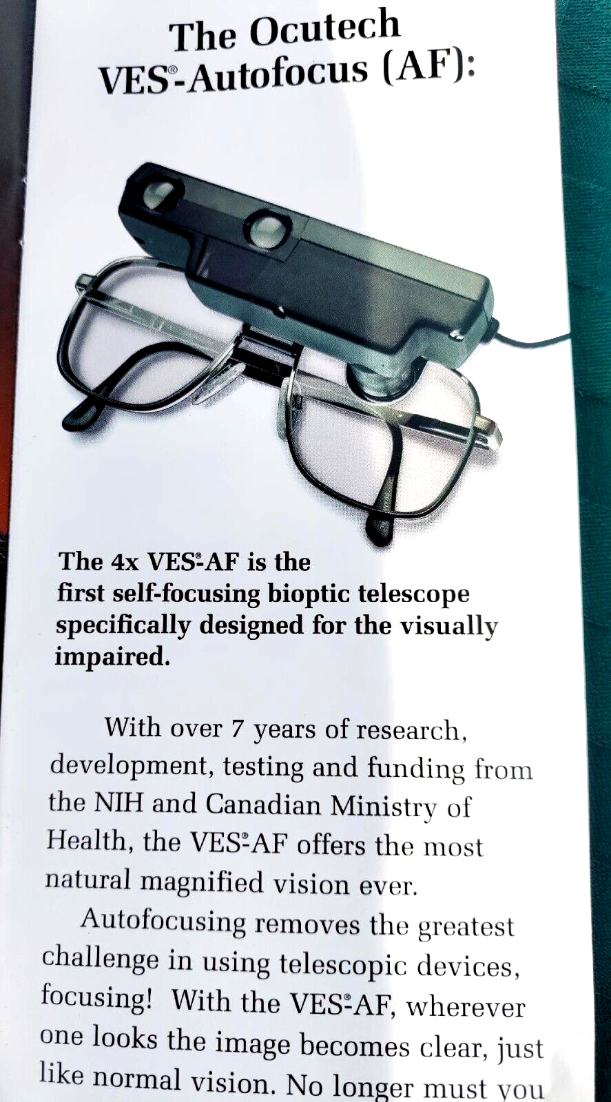 Ocutech VES 4x Focus Bioptic Telescope Low Vision Magnifier Glasses NEW