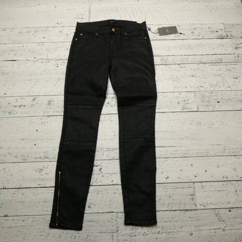 7 For All Mankind Jeggings Womens 29 Black Skinny Leg Stretch Waist Ankle Zips