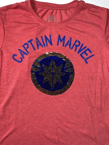 Preowned- Gap Kids Captain Marvel Sequins Graphic Top Girls (Size L/10) - Picture 2 of 4
