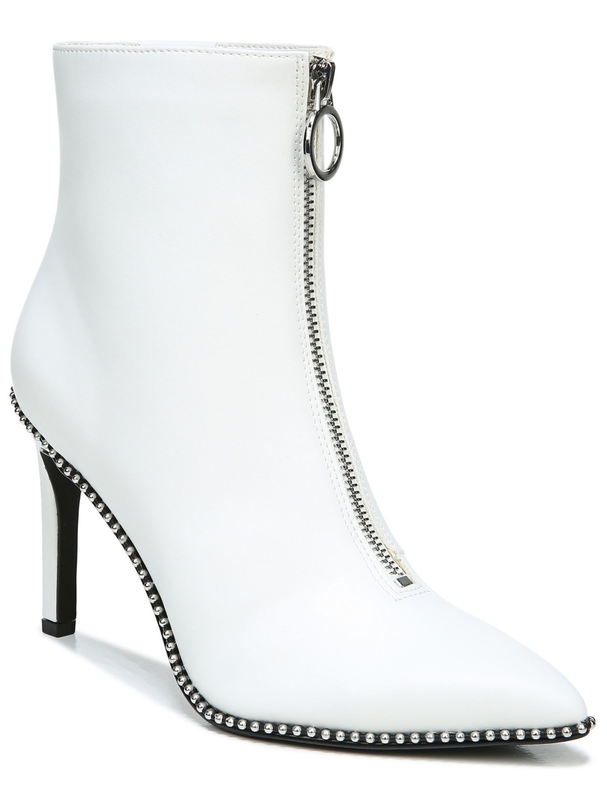 BAR III Womens White Ball Chain Front Zip Ring Pull Briget Stiletto Booties 8 M