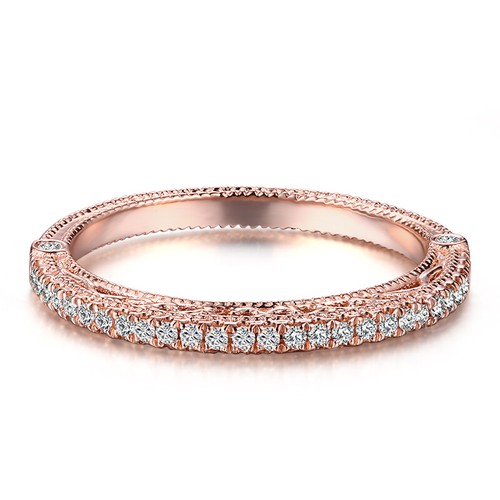 Solid 14k Rose Gold 0.2ct Real Diamonds Special Band Ring Vintage Anniversary - Picture 1 of 9