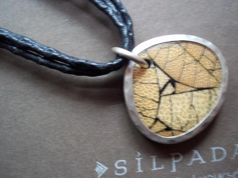 N1893 SILPADA Collar Retirado Plata Esterlina Bambú Resina REVERSIBLE Martillado Foto 3 de 4