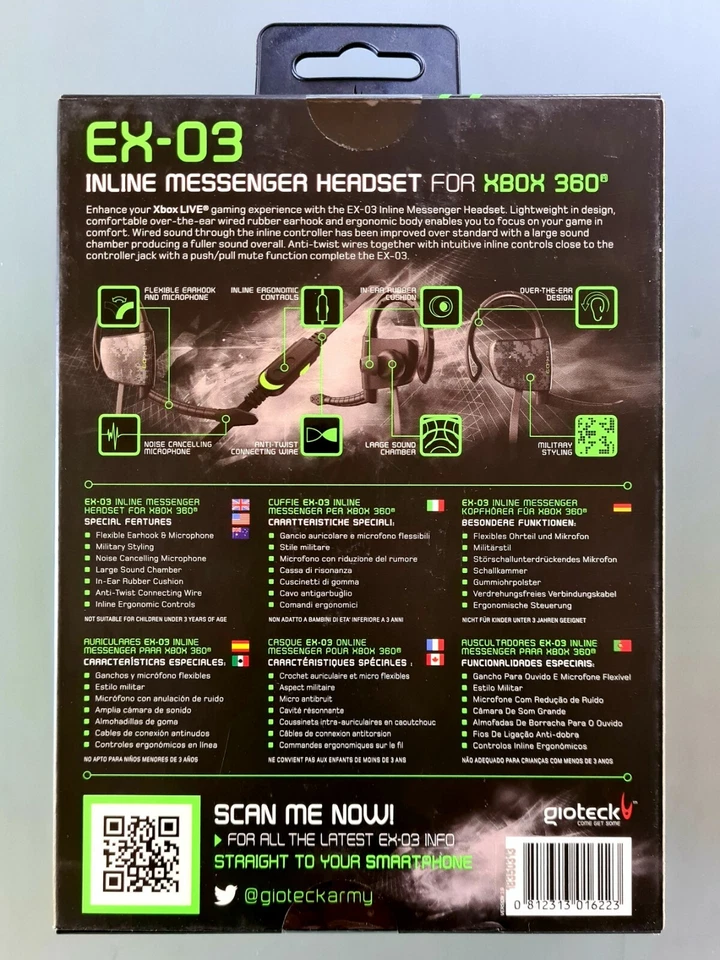 GIOTECK EX-03 • GAMING INLINE MESSENGER HEADSET FOR XBOX 360 • NEW + SEALED - Image 2 of 2