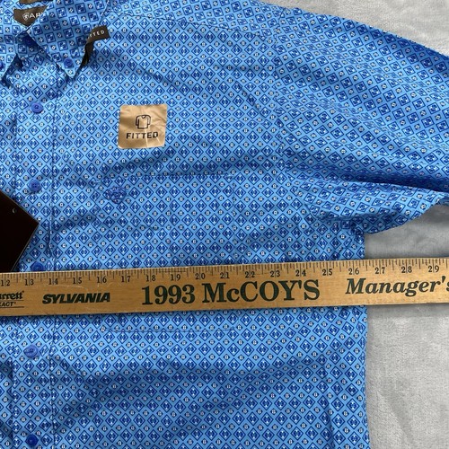 Ariat Lake camicia aderente uomo XXL blu grotta cotone azteco manica lunga 10043802 - Foto 11 di 12