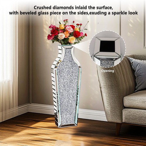 Floor Vase Crushed Diamond Mirrored Tall Vase for Pampas Grass Artificial Flower - Picture 13 of 16
