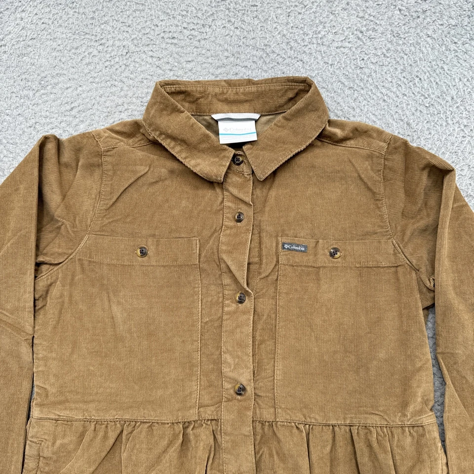 Vestido Columbia Niñas Grande 14-16 Beige Pana Abotonada Manga Larga Foto 2 de 4