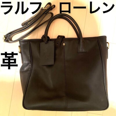 Ralph Lauren Leather Tote Bag Shoulder Black Color Leather Used