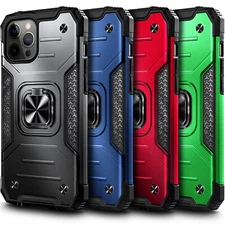 For iPhone 11 12 Pro Max Case Armor Ring Phone Cover w/ Tempered Glass Protector