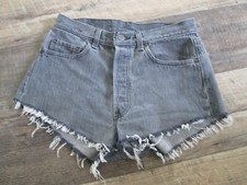 Retro Levis 501 Button fly Distressed Black High waist shorts Size 28 x 2" USA