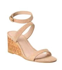  520 Stuart Weitzman Ave Cork Wedge Heel Suede Sandals SANDALWOOD 10 TE12 