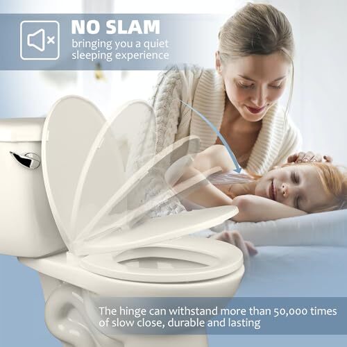 Round Toilet Seat Slow Soft Quiet Close Thicken Engineering Plastic,Biscuit/L...