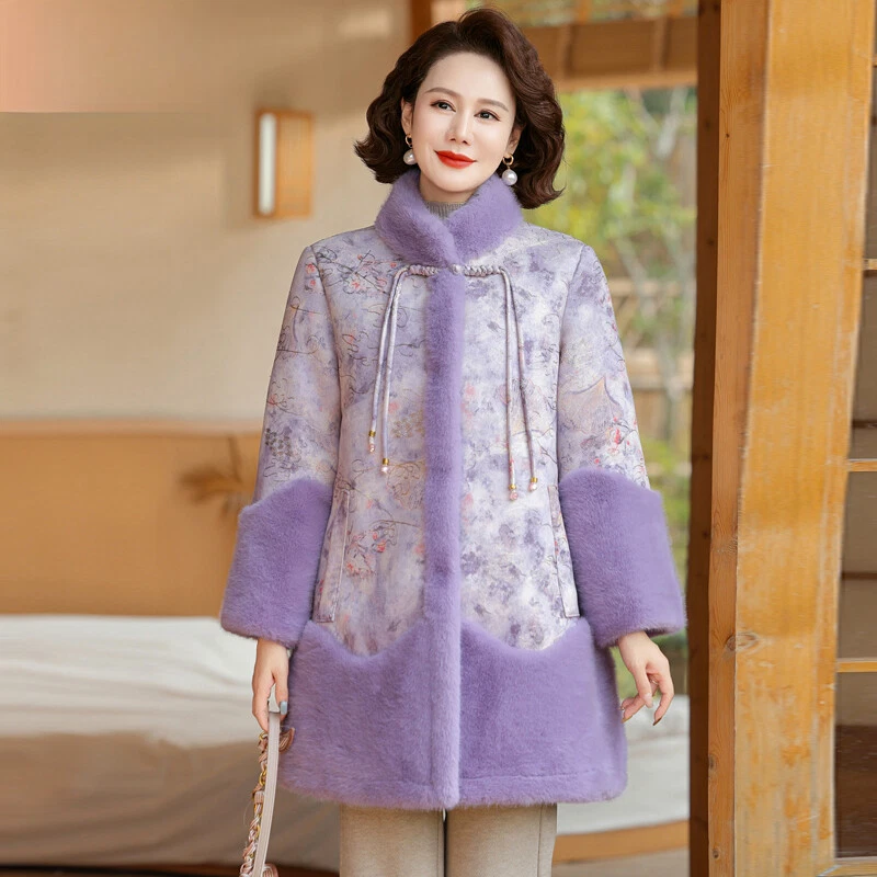 OFF WHITE Cappotto donna invernale media lunghezza stile cinese pelliccia visone ispessita giacca outwear