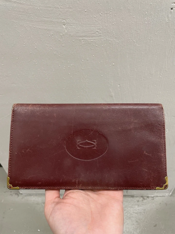 Authentic CARTIER Burgundy Calf Leather Must De Cartier Bifold Envelope Wallet - Image 2 of 4