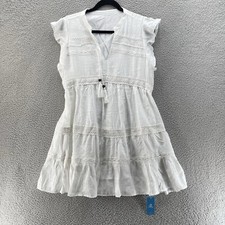 Cupshe Dress Women Medium White Tiered Embroidered Beach Peasant Boho Summer
