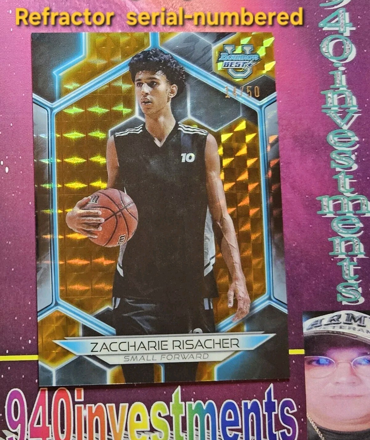 2023-24 Bowman University Best #29 Zaccharie Risacher Geometric Gold 14/50 RC 🏀