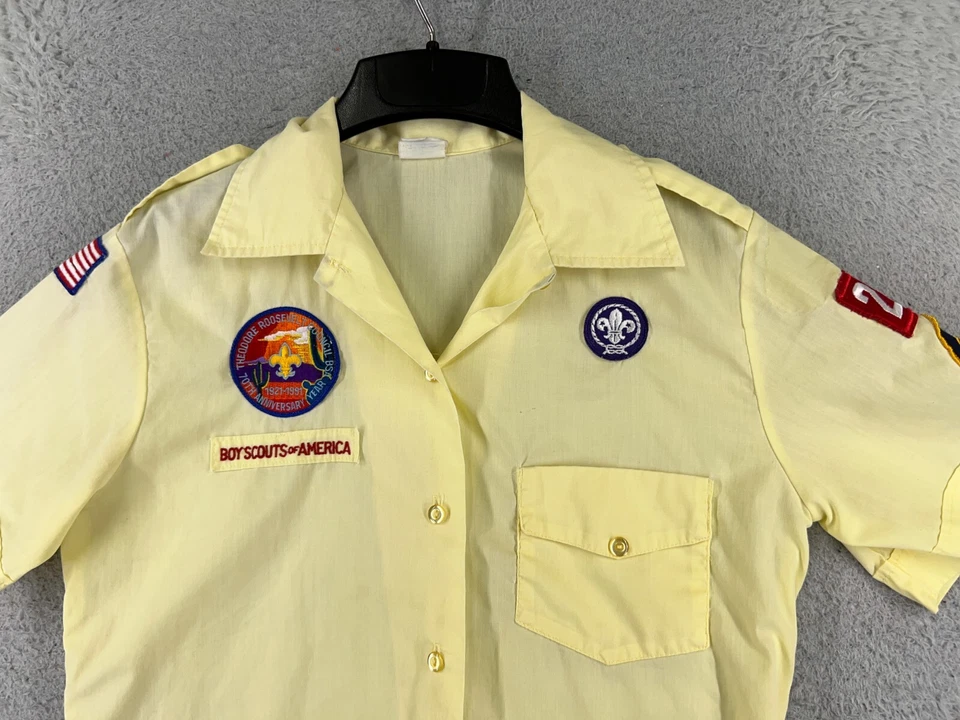 Boy Scouts of America Shirt Women 14 Yellow 90's Official Blouse Button Up READ - Image 4 of 4