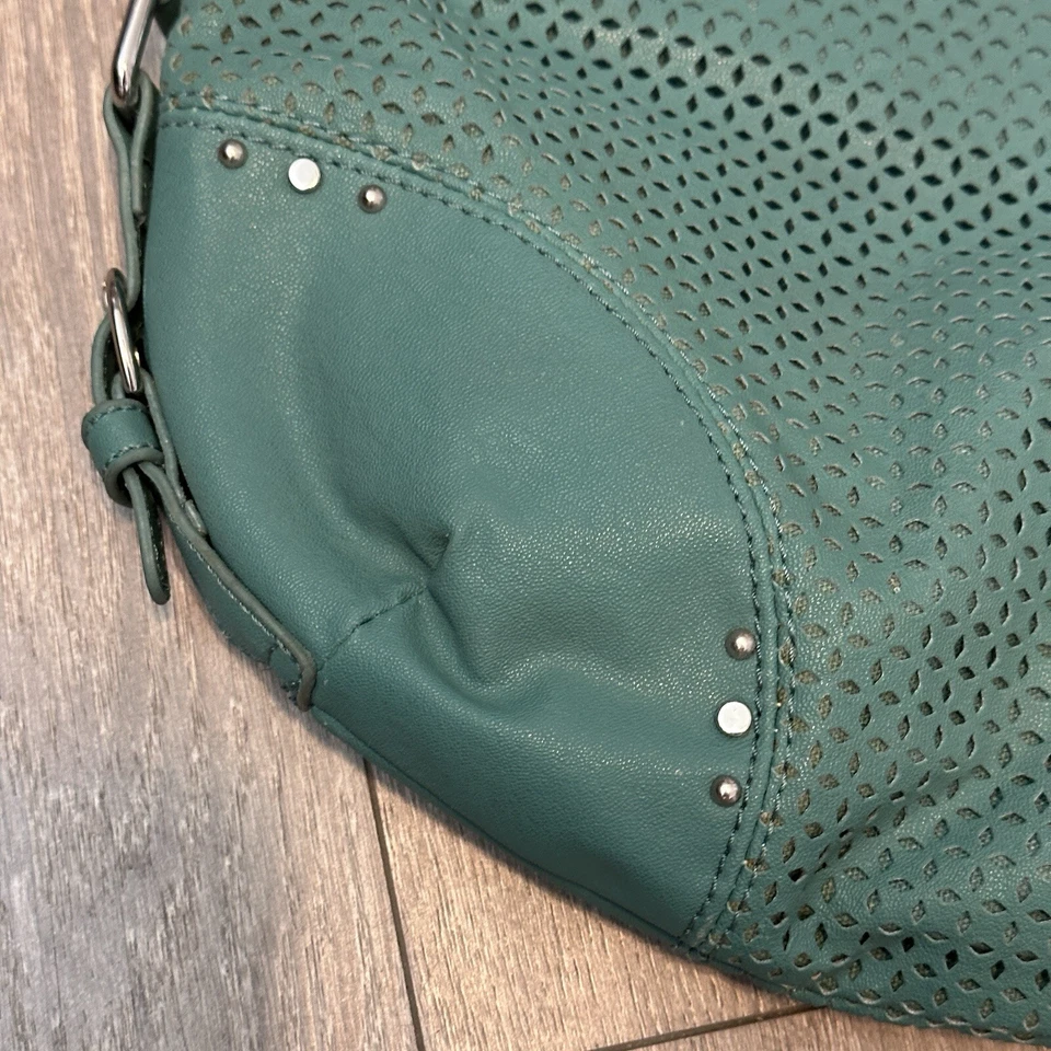 Dana Buchman Hobo Handbag Women L Teal Perforated Faux Leather Shoulder Bag - Image 3 of 4