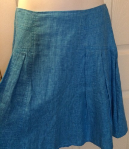NANETTE LEPORE Skirt Turquoise Blue Pleated Linen Blends Knee Length Career Sz 2 - Picture 4 of 8