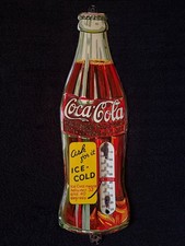 Vintage Coca Cola tin bottle thermometer sign Coke original 1930's