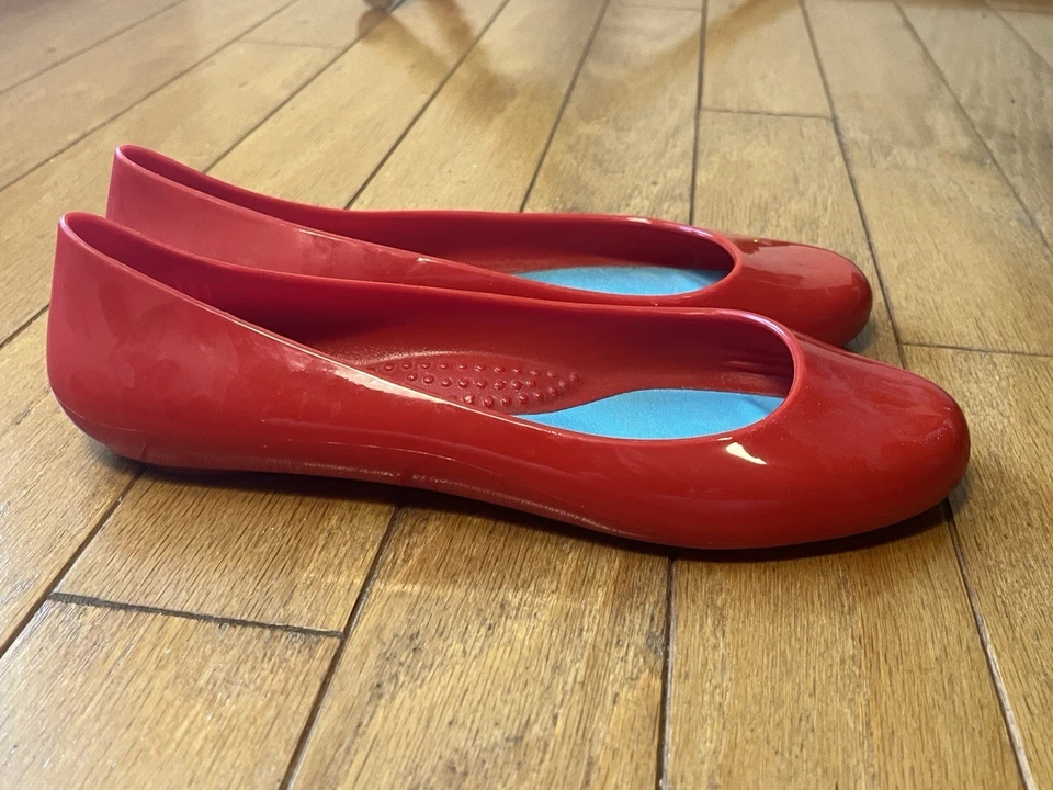 Oka B Red Rubber Jelly Slip On Taylor Shiny Ballet Flats Size 9 Women’s Shoes - Image 2 of 4