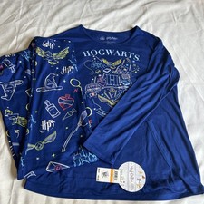 NWT Harry Potter Sleepwear Pajama Set Women Small Blue Hogwarts Pj MSRP 69