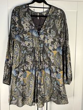 Free People Paisley Lace Up Boho Tunic Dress Crochet Shoulder Mini Peasant Small