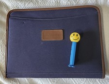 VTG Leed  s Blue Canvas Brown Leather Portfolio Zippered Padfolio EURO AMERICAN