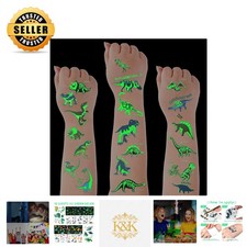 Glow-in-the-Dark Dinosaur Temporary Tattoos for Kids - 90 Unique Designs