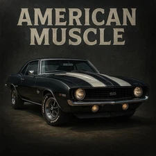 1969 Camaro SS American Muscle Wall Art 9x9” UV Printed Garage Man Cave Decor