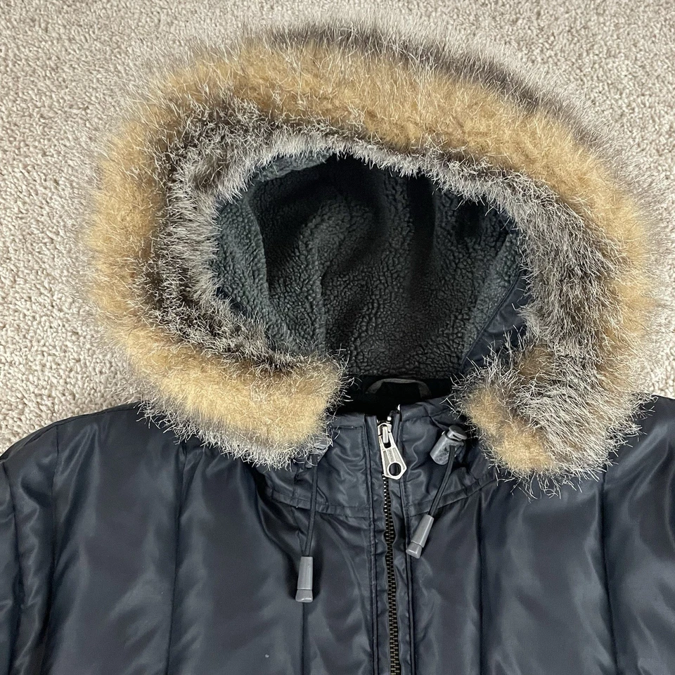 Vintage GAP Puffer Jacket Mens Large Black Faux Fur Hooded Y2K Gorpcore Hip Hop - Image 3 of 4