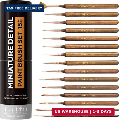 Nicpro 15 PCS Extreme Miniature Paint Brushes, Fine Tip Micro Model Detail
