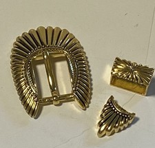 Vintage WESTERN Belt BUCKLE 3 Piece SILVER Plate GOLD Tone 7/8  FREE SHIPPING