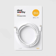 10ft USB-C to MFI CERTIFIED Lightning Cable - Dealworthy White