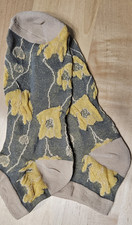 Women's Gray Yellow Beige Floral Crew Socks 1 Pair One Size Full Toe Cotton