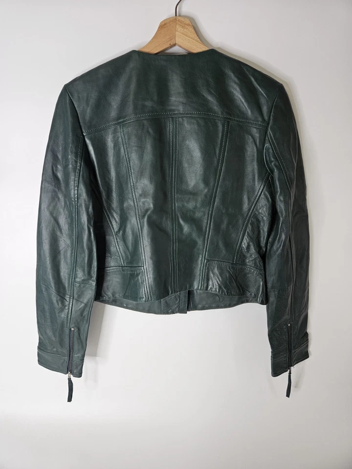 Chaqueta de motociclista halógena para mujer M 100 % cuero genuino suave mantecosa corta Foto 3 de 4