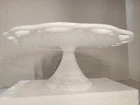 Imperial Glass Milk Glass Lace Edge 12” Cake Pedestal Plate Nice! 1950s Vtg