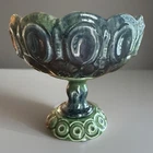 Rare VTG McCoy Moon and Stars Compote Green Drip Glaze Pottery MCM Pedestal 7"